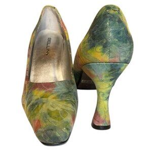Bellini Womens Floral Print Heels 8M Leather Upper Vibrant Multicolor Pumps Styl